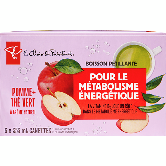 le Choix du Président Boisson pétillante aromatisée à la pomme et au thé vert avec vitamine B12 pour le métabolisme énergétique 6x355.0 ml, 0,28 $/100ml