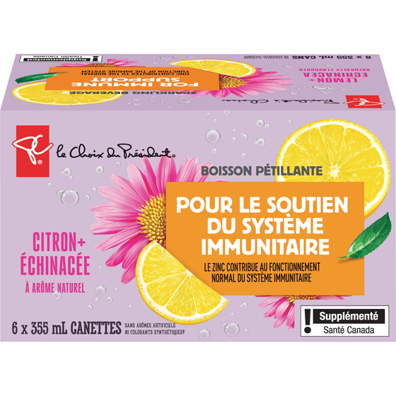 le Choix du Président Boisson pétillante aromatisée au citron et à l'échinacée, avec du zinc pour le soutien immunitaire 6x355.0 ml, 0,32 $/100ml