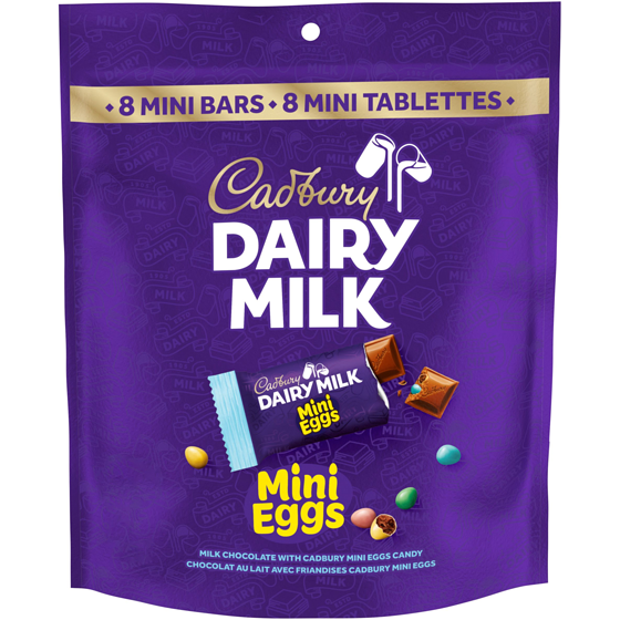 Cadbury DAIRY MILK Milk Chocolate with CADBURY Mini Eggs, Bag of 8 Mini Bars 144 g, $4.85/100g