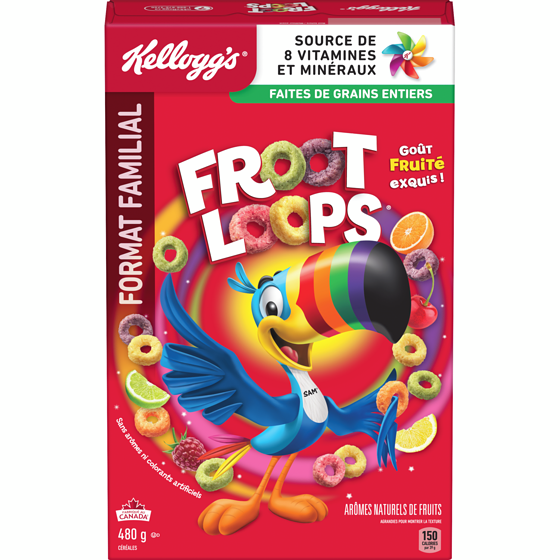 Kellogg’s Froot Loops Céréales format familial 480 g, 1,25 $/100g