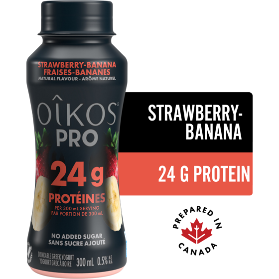 Oikos PRO High Protein Drinkable Yogurt, Strawberry Banana, 24g protein 300 ml, $1.33/100ml