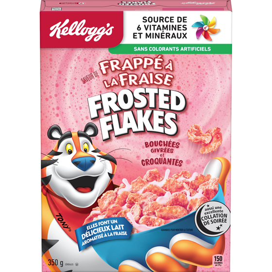 Kellogg’s Frosted Flakes Céréales saveur de frappé à la fraise 350 g, 1,00 $/100g