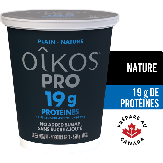 Oikos Pro yogourt grec protéiné, teneur élevée en protéines, nature 650 g, 1,35 $/100g