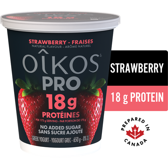 Oikos PRO High Protein Yogurt, Strawberry, 18g protein 650 g, $1.15/100g