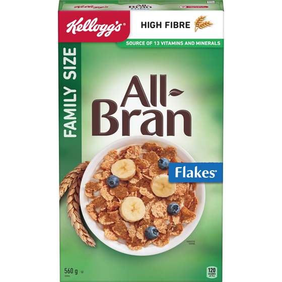 Kelloggs All Bran All-Bran Cereal Flakes Family Size 560 g, $0.98/100g