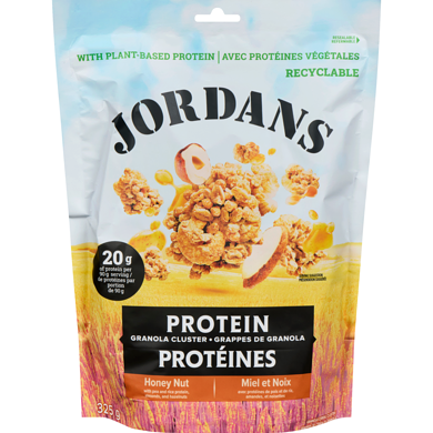 Jordan’s Grappes de granola Protéines Miel et noix 325 g, 2,30 $/100g