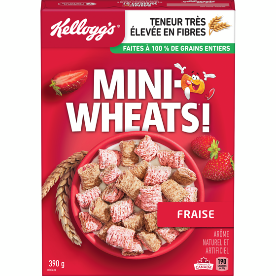 Kellogg’s Mini Wheats Céréales fraise 390 g, 1,92 $/100g