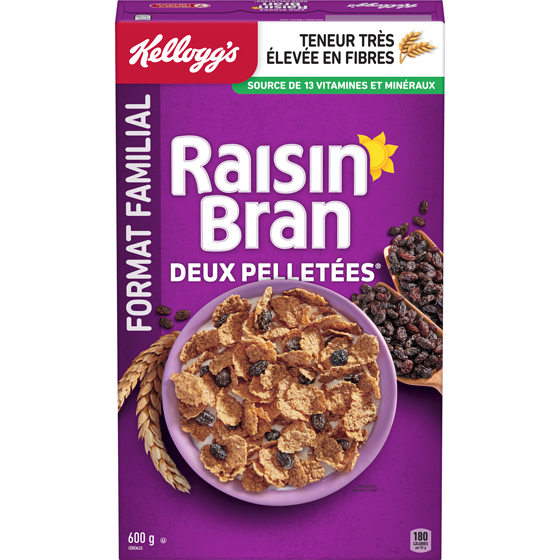 Kellogg’s Raisin Bran Céréales format familial 600 g, 0,92 $/100g