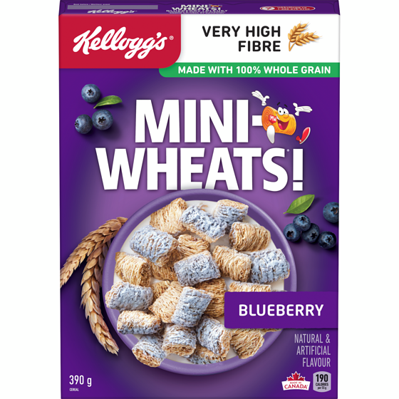 Kelloggs Mini Wheats Cereal Blueberry 390 g, $1.92/100g