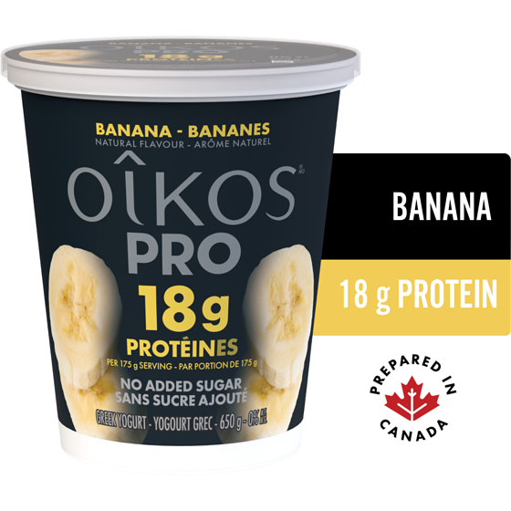 Oikos PRO High Protein Greek Yogurt, Banana, 18g protein 650 g, $1.31/100g