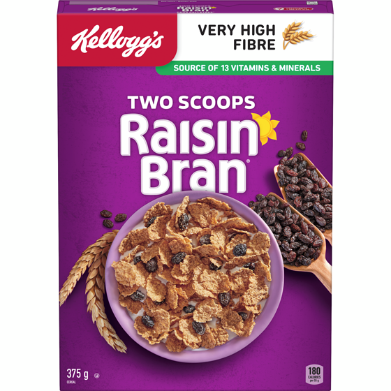 Kelloggs Raisin Bran Cereal 375 g, $1.86/100g
