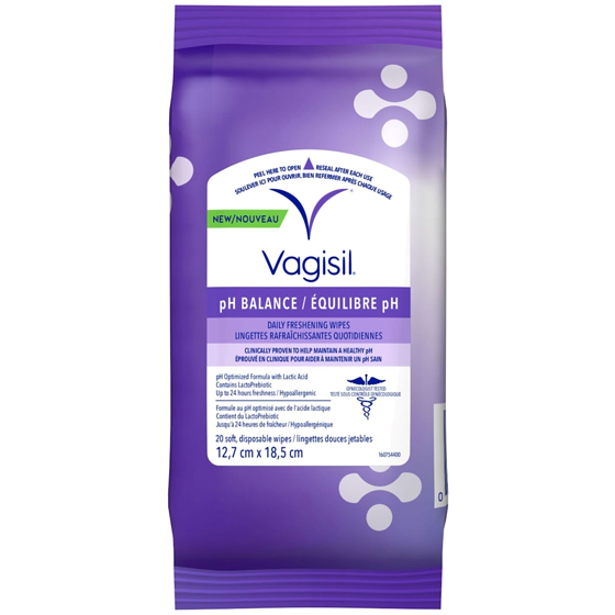 Vagisil Lingettes rafraîchissantes quotidiennes équilibre ph 20 ea, 0,47 $/1ch