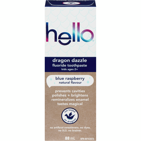 Hello Fluoride Toothpaste Dragon Dazzle Blue Raspberry Natural Flavour Kids Ages 2+ 88 ml, $9.08/100ml