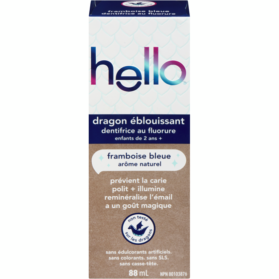 Hello Dentifrice au fluorure dragon éblouissant framboise bleue arôme naturel enfants de 2 ans + 88 ml, 9,08 $/100ml