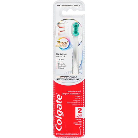 Colgate Total prévention active brosses à dents nettoyage moussant moyenne 2 ea, 6,00 $/1ch