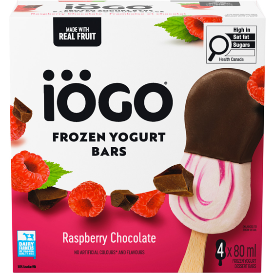 IÖGO Barres de yogourt glacé Framboise et chocolat 320 ml, 2,03 $/100ml
