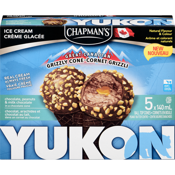 Chapman’s Yukon grizzli cornet grizzli chocolat, arachides et chocolat au lait 5x140.0 ml, 0,79 $/100ml