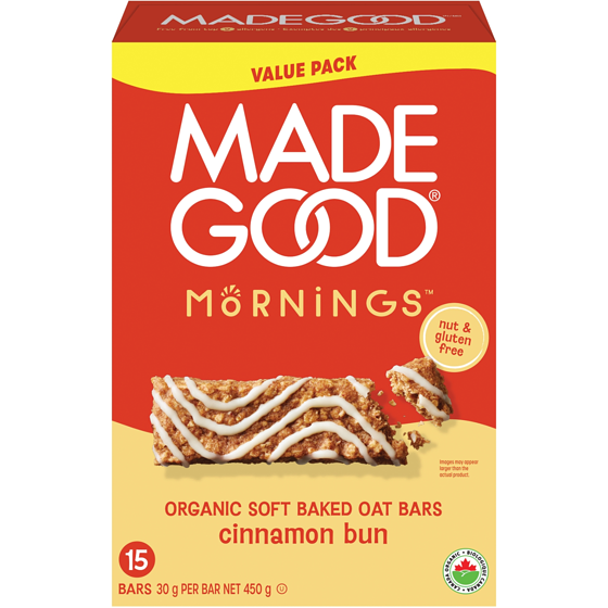 Made Good Mornings Organic Soft Baked Oat Bars Cinnamon Bun Flavour 15ct 450 g, $2.44/100g