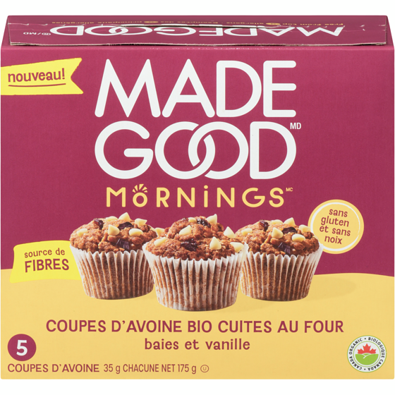 Made Good Mornings Coupes D'avoine Bio Cuites Au Four Bais et Vanille 5 Coupes 175 g, 3,71 $/100g