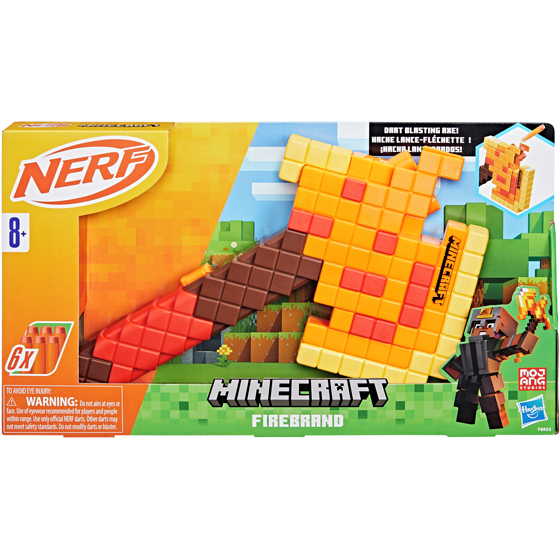 Nerf Nerf Minecraft Firebrand, Dart Blasting Axe, 6 Nerf Elite Foam Darts, Design Inspired by Minecraft Axe in the Game, Pull Down Priming, Minecraft Toys 1 ea, $30.00/1ea