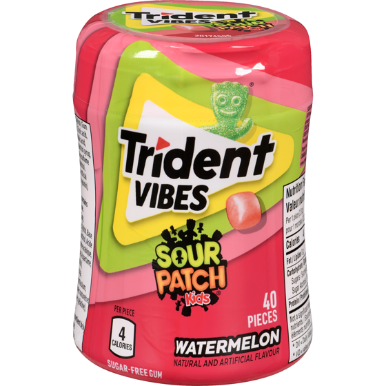 TRIDENT Vibes Sour Patch Kids Sugar-Free Gum Watermelon 40 ea, $0.13/1ea