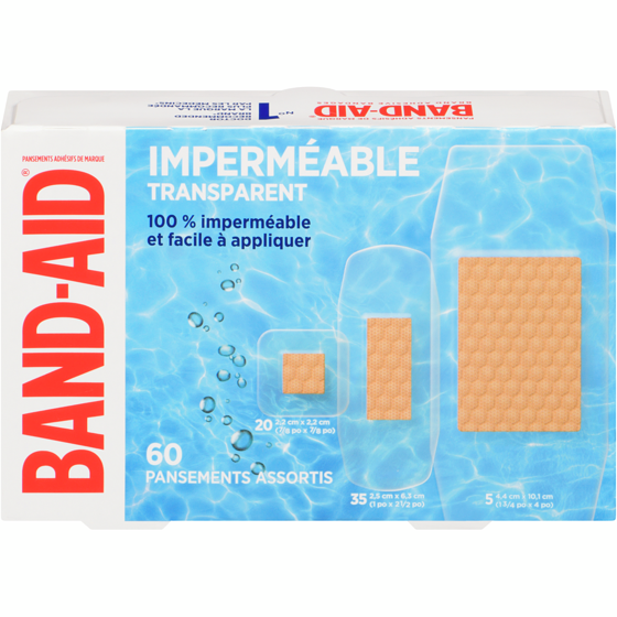 Band-Aid Pansements adhésifs imperméables et transparents, assortis 60 ea, 0,26 $/1ch