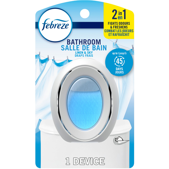 Febreze Bathroom Air Freshener, Odor-Fighting, Linen & Sky, 1ct 7.5 ml, $5.00/10ml