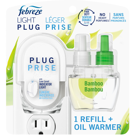 Febreze Plug In Air Freshener, Odor-Fighting Scented Oil Starter Kit, Light Bamboo, Warmer+1 Refill 26 ml, $3.65/10ml