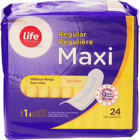 Life Brand Regular Maxi Pads 24 Pack 24 ea, $0.16/1ea