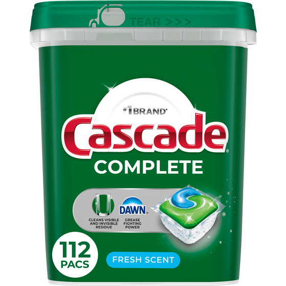 Cascade Complete Dishwasher Pods, Dishwasher Detergent, Dish Detergent Soap, Fresh, 112 count 112 ea, $0.24/1ea