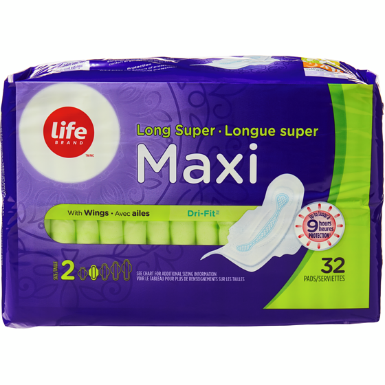 Life Serviettes longues super maxi, emballage de 32 32 ea, 0,19 $/1ch