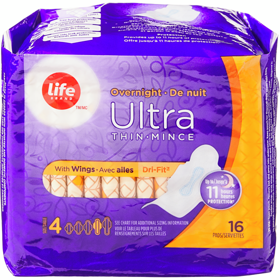 Life Brand Overnight Ultra Thin Pads 16 Pack 16 ea, $0.24/1ea
