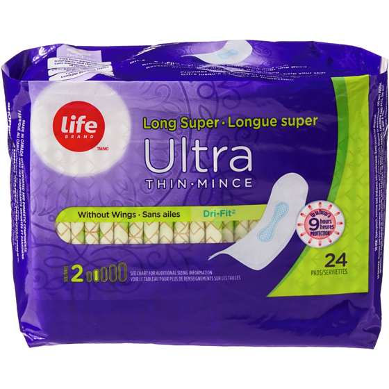 Life Serviettes ultra mince longue super, emballage de 24 24 ea, 0,15 $/1ch