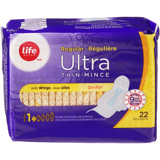 Life Serviettes régulières ultra minces, emballage de 22 22 ea, 0,17 $/1ch