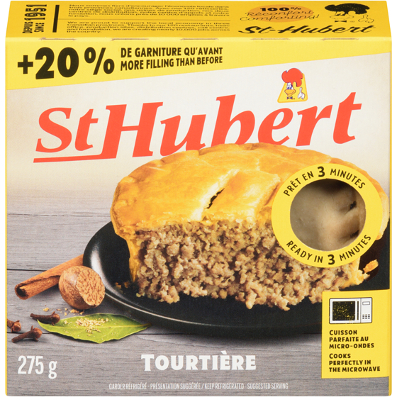 St Hubert Tourtière 275 g, $1.49/100g