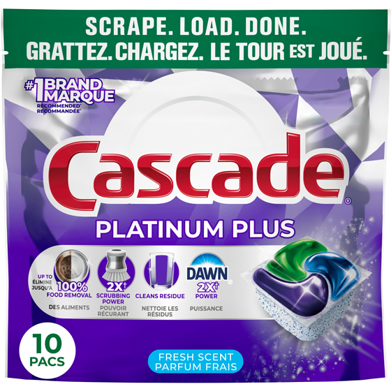 Cascade Platinum Plus Dishwasher Pods, Dishwasher Detergent, Dish Detergent Soap, Fresh, 10 Count 10 ea, $0.50/1ea