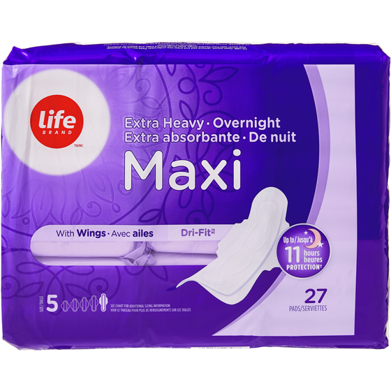 Life Serviettes maxi extra-absorbantes de nuit, emballage de 27 27 ea, 0,22 $/1ch