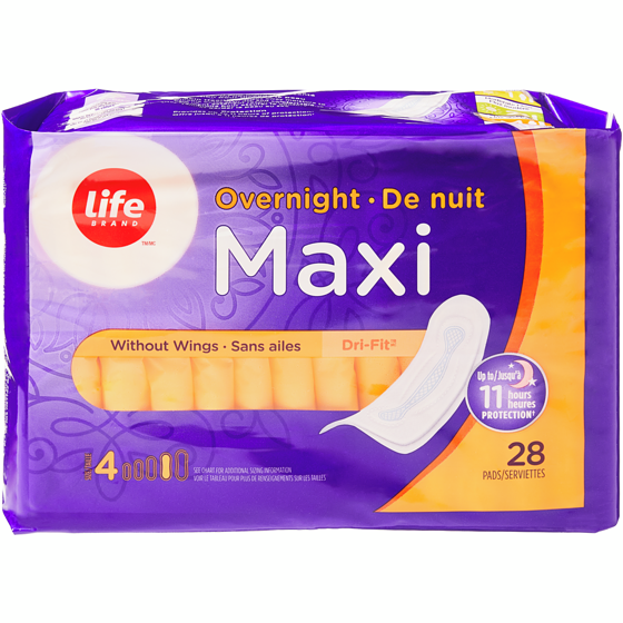 Life Serviettes maxi de nuit, emballage de 28 28 ea, 0,21 $/1ch