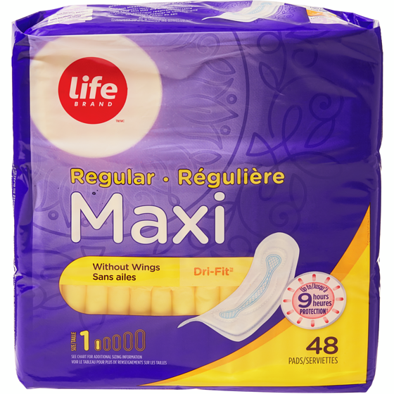 Life Serviettes régulières maxi, emballage de 48 48 ea, 0,13 $/1ch