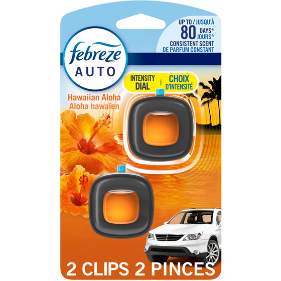 Febreze Car Air Freshener, Odor-Fighting Automotive Vent Clip, Hawaiian Aloha Scent, 2 Count 4 ml, $24.98/10ml