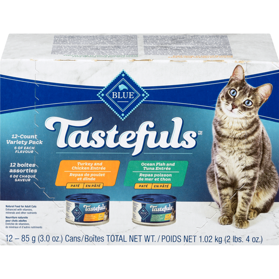 Blue Buffalo Nourriture naturelle pour chats adultes en pâté 12 boîtes assorties 1.02 kg, 1,96 $/100g