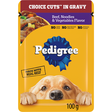 Pedigree Choice Cuts In Gravy Beef, Noodles & Vegetables Flavour Adult Wet Dog Food Pouch 100 g, $1.19/100g