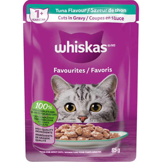 Whiskas Nourriture humide pour chats adultes Favoris coupes en sauce – saveur de thon 85 g, 1,06 $/100g