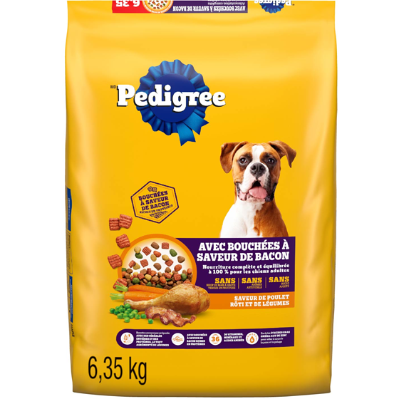 Pedigree Nourriture sèche pour chiens adultes avec bouchées à saveur de bacon saveur de poulet rôti et de légumes 6350 g, 0,43 $/100g