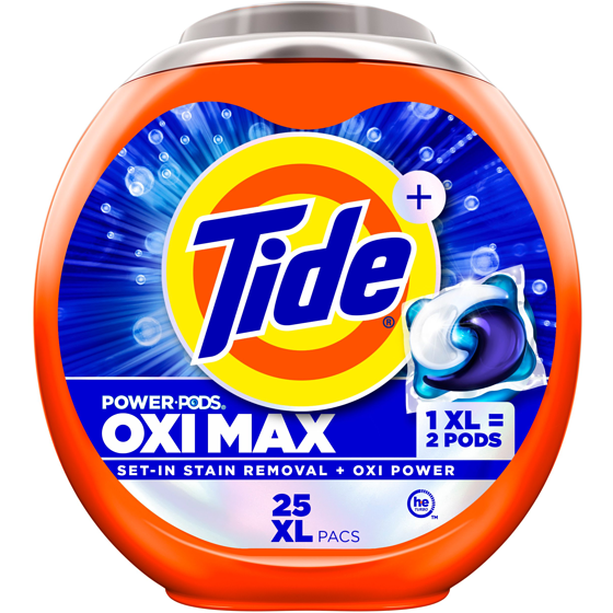 Tide Oxi Max Power PODS Laundry Detergent Pods, 25 Count, Stain Remover Plus Oxi Power 25 ea, $0.64/1ea