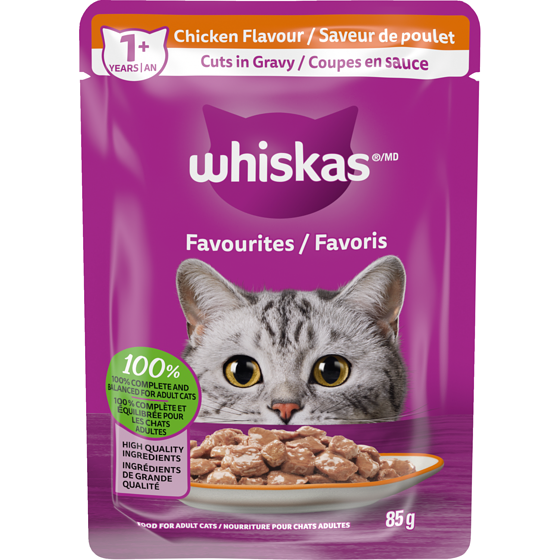 Whiskas Favourites Adult Wet Cat Food Cuts In Gravy Chicken Flavour Pouch 85 g, $1.16/100g
