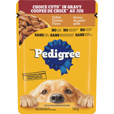 Pedigree Nourriture humide pour chiens adultes Coupes De Choix Au Jus saveur de poulet grillé 100 g, 1,00 $/100g