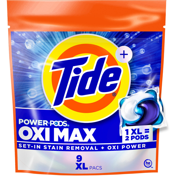 Tide Oxi Max Power PODS Laundry Detergent Pods, 9 Count, Stain Remover Plus Oxi Power 9 ea, $0.56/1ea