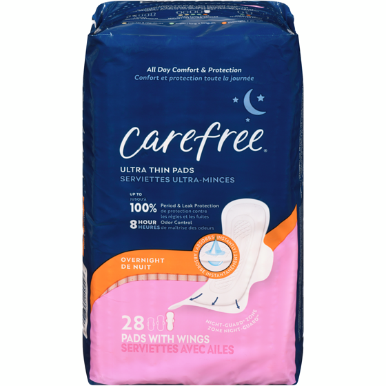 Carefree Ultra Thin Pads, Overnight With Wings, 28ct 28 ea, $0.34/1ea