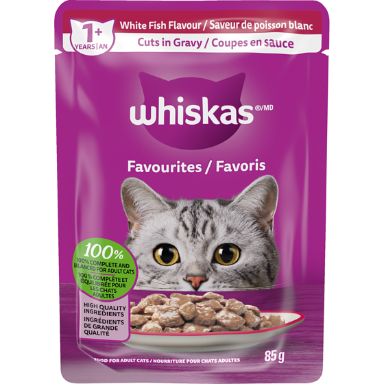 Whiskas Favourites Adult Wet Cat Food Cuts In Gravy White Fish Pouch 85 g, $1.16/100g